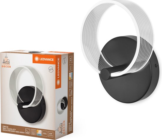 Die LEDVANCE DECOR Circle Wandleuchte in Kreisform bietet eine Beleuchtungsvariante mit 8 Watt und verfügt über die Click-CCT-Funktion zur flexiblen Anpassung der Lichtfarbe.