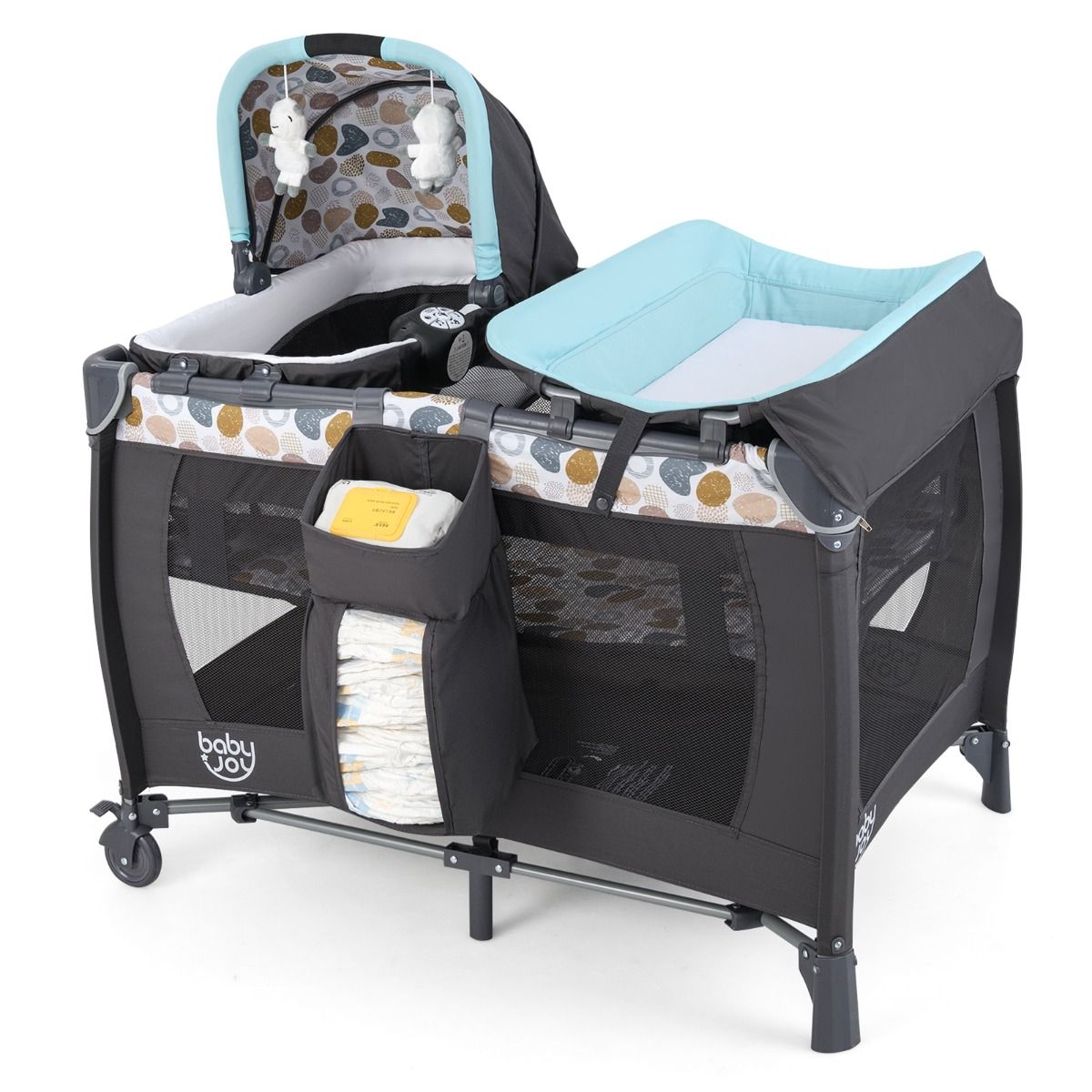 Coast 5-in-1-Reisebett für Kinder – mit Wickeltisch, Wiege und Spielpark – Blau