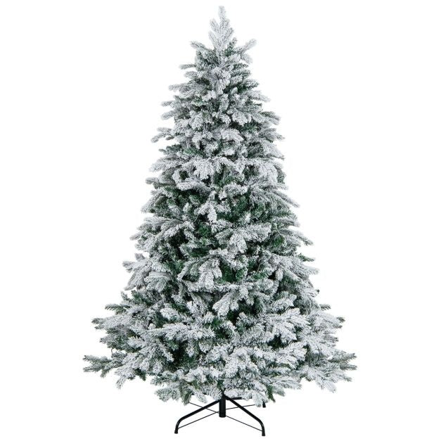 180 cm großer künstlicher Weihnachtsbaum Beflockter Weihnachtsbaum mit 1415 Zweigspitzen 260 warmweiße LED-Lichter Beleuchteter Weihnachtsbaum Weiß + Grün