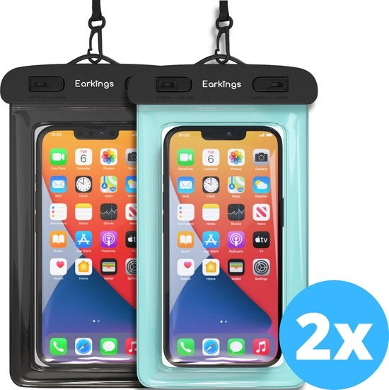 Wasserdichte Handytaschen - Drybag 2er Set - Unterwasser Handytasche für alle Handys - Wasserdichte Handytasche Earkings - Schwarz & Blau