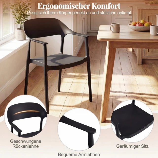 Coast Stapelbare Esszimmerstühle 4er Set - Kunststoff Gartenstühle 57 x 53 x 83 cm - Schwarz