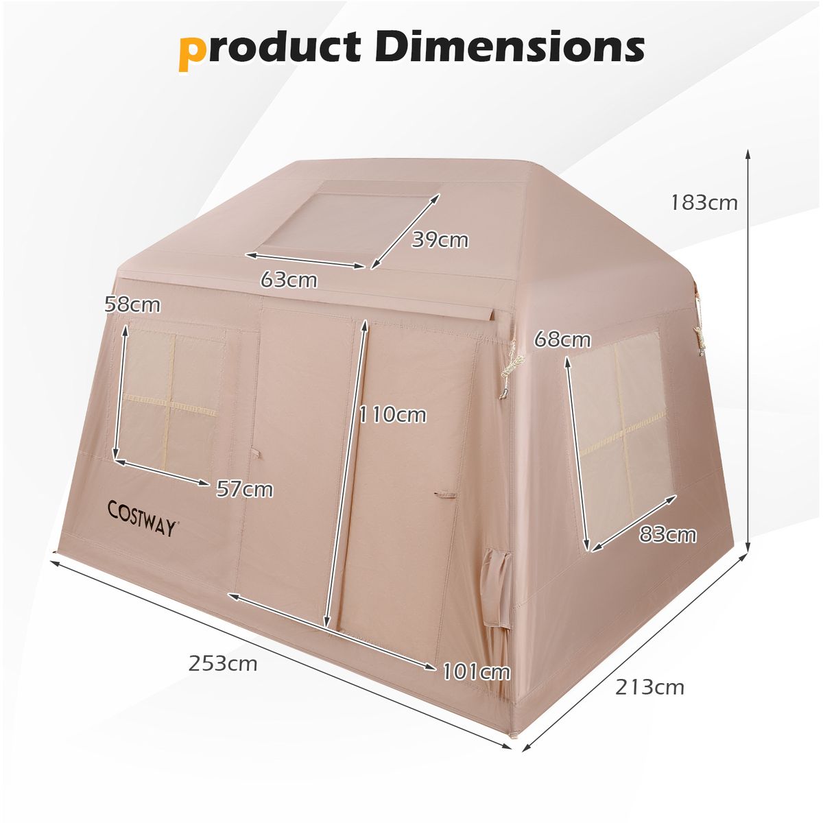Coast aufblasbares Campingzelt – geeignet für 4–6 Personen – schnell aufzubauen – khaki 253 x 213 x 183 cm