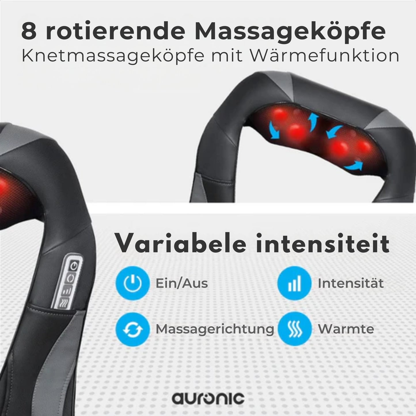 Auronic Shiatsu Massagekissen - Für Nacken und Schulter - Infrarot-Wärmefunktion - Schwarz