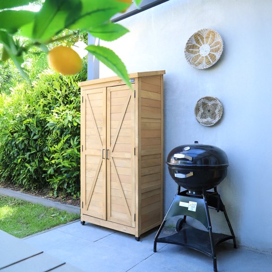 AXI Hugo Aufbewahrungsschrank aus Holz, braun – Gartenschrank mit verzinktem Dach – 3 Einlegeböden und Boden – FSC-zertifiziertes Holz – Magnetverschluss – 85 x 52 x 174 cm