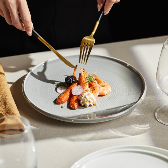 4er-Set Essteller (Ø 21,8 cm / 8,5 Zoll), Tellerset, Frühstücksteller, Dessertteller, Geschirrset für 4 Personen, Geeignet für Restaurants, Gastronomie, Feiern, Familienfeste, Bankette und Picknicks, mikrowellen- und spülmaschinenfest, Keramik