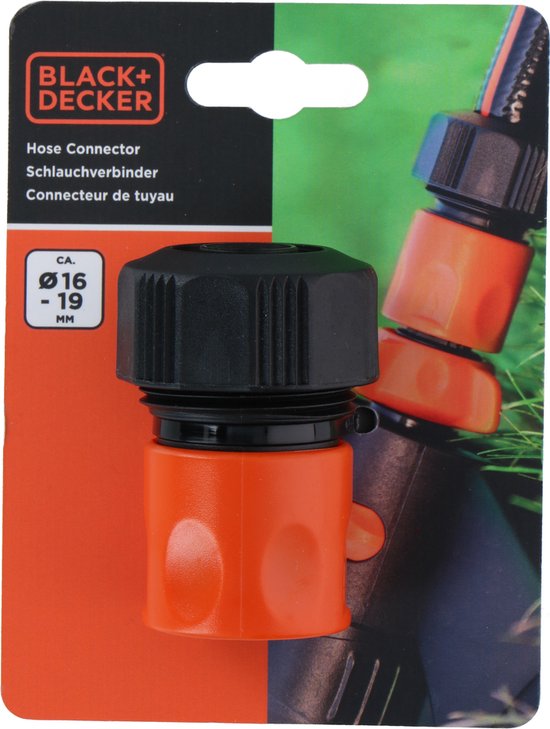 BLACK+DECKER Gartenschlauch Schnellkupplung - 5/8'-3/4' - ⌀16-19 mm - Kunststoff - Schwarz/Orange