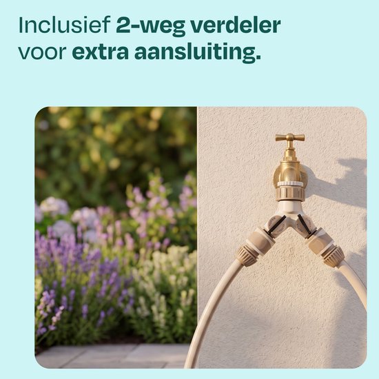 VONROC Automatischer Gartenschlauchaufroller – Gartenschlauchbox zur Wandmontage – inkl. 30 m Premium-Gartenschlauch, Spritzpistole mit 8 Sprühstufen und Anschlüssen – beige