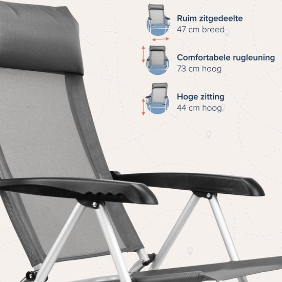 TRVLMORE Campingstuhl - 5 Positionen - Klappbarer Campingstuhl - 110 kg Belastbarkeit - Angelstuhl - Klappstuhl - Grau