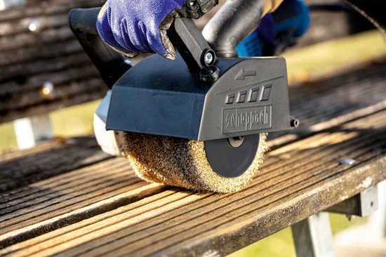 Scheppach Satiniermaschine MRS1300 1300 W – Bürstenschleifmaschine für Holz, Metall und Stein – Entrosten, Satinieren, Schleifen und Reinigen – inkl. 3 Bürsten