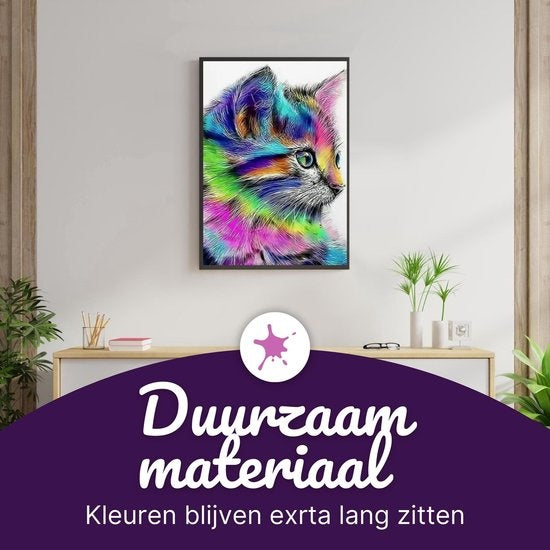 RubyeÂ® Malen nach Zahlen Erwachsene - Bunte Katze - Inklusive Farbe und Pinsel - Leinwand Malerei Leinwand - Farbe nach Zahlen - 40x50cm