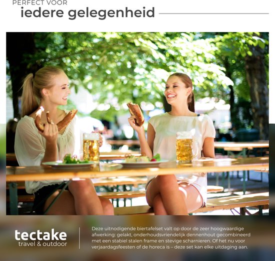 tectake - Biertisch mit 2 Bänken - 8 Personen - 170 cm lang - 3-teiliges Biertischset mit Klapptisch und Bänken - Gartentisch - Bierbank Oktoberfest