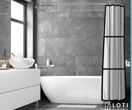 Loti Living Duschvorhang Anti-Schimmel - Matt Transparent Schwarz - Inklusive Ringe - Wasserdicht - PEVA - Duschvorhang 180x200 cm