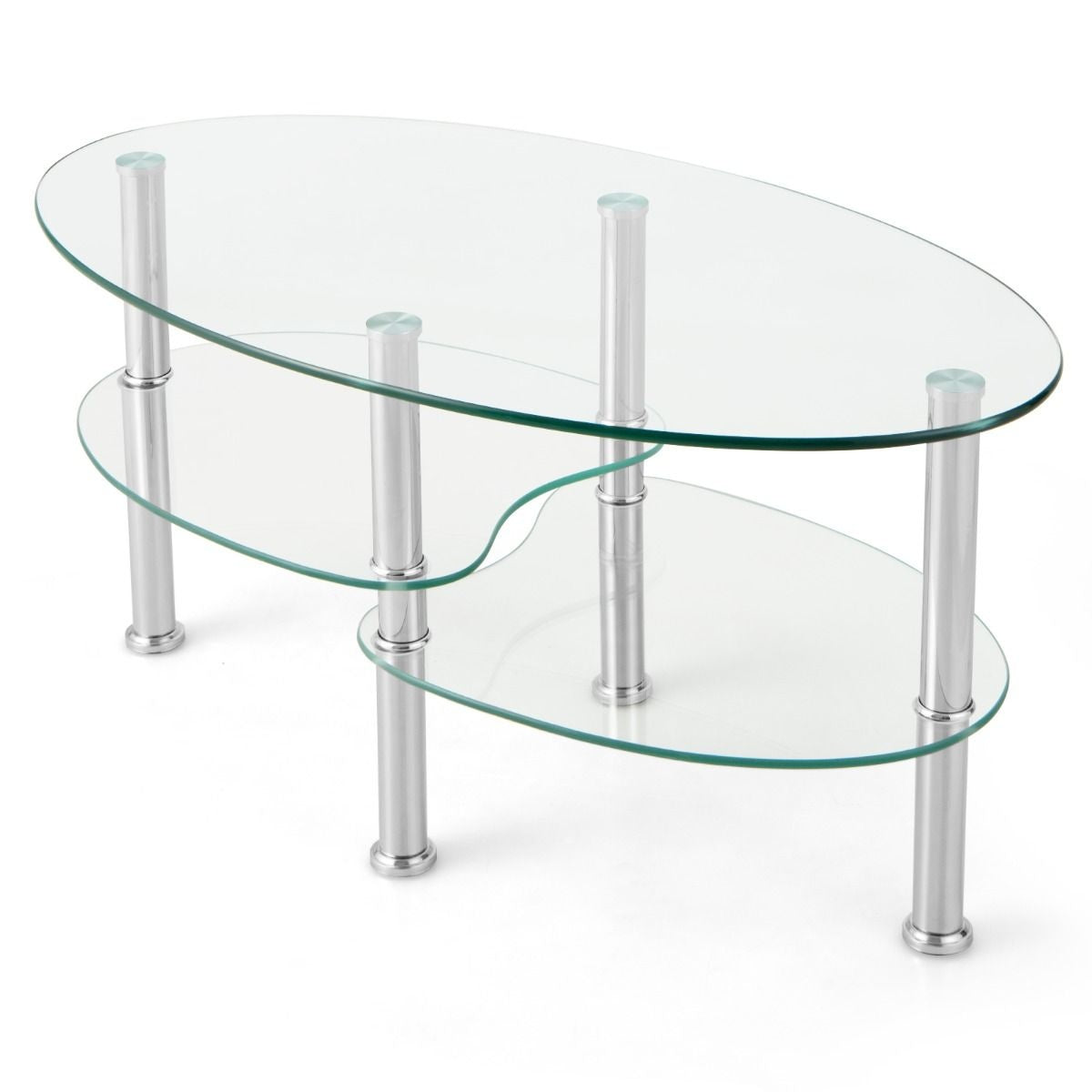 Coast Couchtisch - 3 Schichten - gehärtetes Glas - Modern - 89 x 50 x 45 cm - Weiß