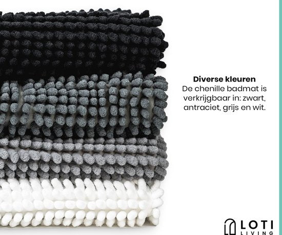 Loti Living Anti-Rutsch Badematte - Duschmatte - Badezimmermatte - Bodenmatte - Chenille Badematte - Grau - 50x80 cm
