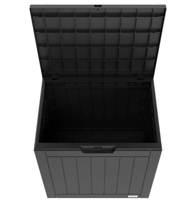 LifeGoods Aufbewahrungsbox XXS 118L - Gartenkissen-Aufbewahrungsbox - Wasserdicht - Wetterfest - Holzoptik - Mit Schlosshalterung - Grau