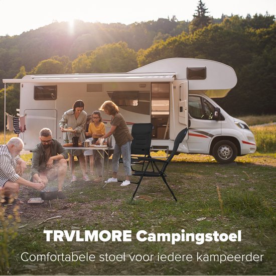 TRVLMORE Campingstuhl - 7 Positionen - Komfortabler Campingstuhl - 120 kg Belastbarkeit - Liegeposition - Klappstuhl - Klappstuhl - Schwarz