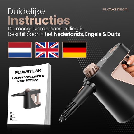 FLOWSTEAM® Compact 12-in-1 Handdampfreiniger – 4 bar & 110 °C Dampf – Dampfreiniger – Fleckenentferner – Handdampfreiniger – Für Badezimmer, Küche, Sofa und Möbel