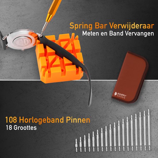 Happy Goods Uhrenwerkzeuge - Uhrenarmband-Inkorter - 154 Stück - Uhrenreparaturset - bis 55 mm - Uhrenöffner - Uhrenschraubendreher-Set - Uhrengehäuseöffner - Uhrenwerkzeuge
