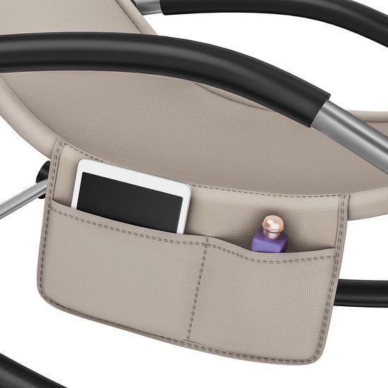 tectake® Liege Taya - Ergonomische Liege für Garten, Terrasse, Balkon - Relaxsessel mit Wippfunktion - Gartenstuhl mit bequemen Armlehnen, Kopfstütze und Ablagefach - wetterfest und wasserabweisend - 120kg Tragkraft - Beige