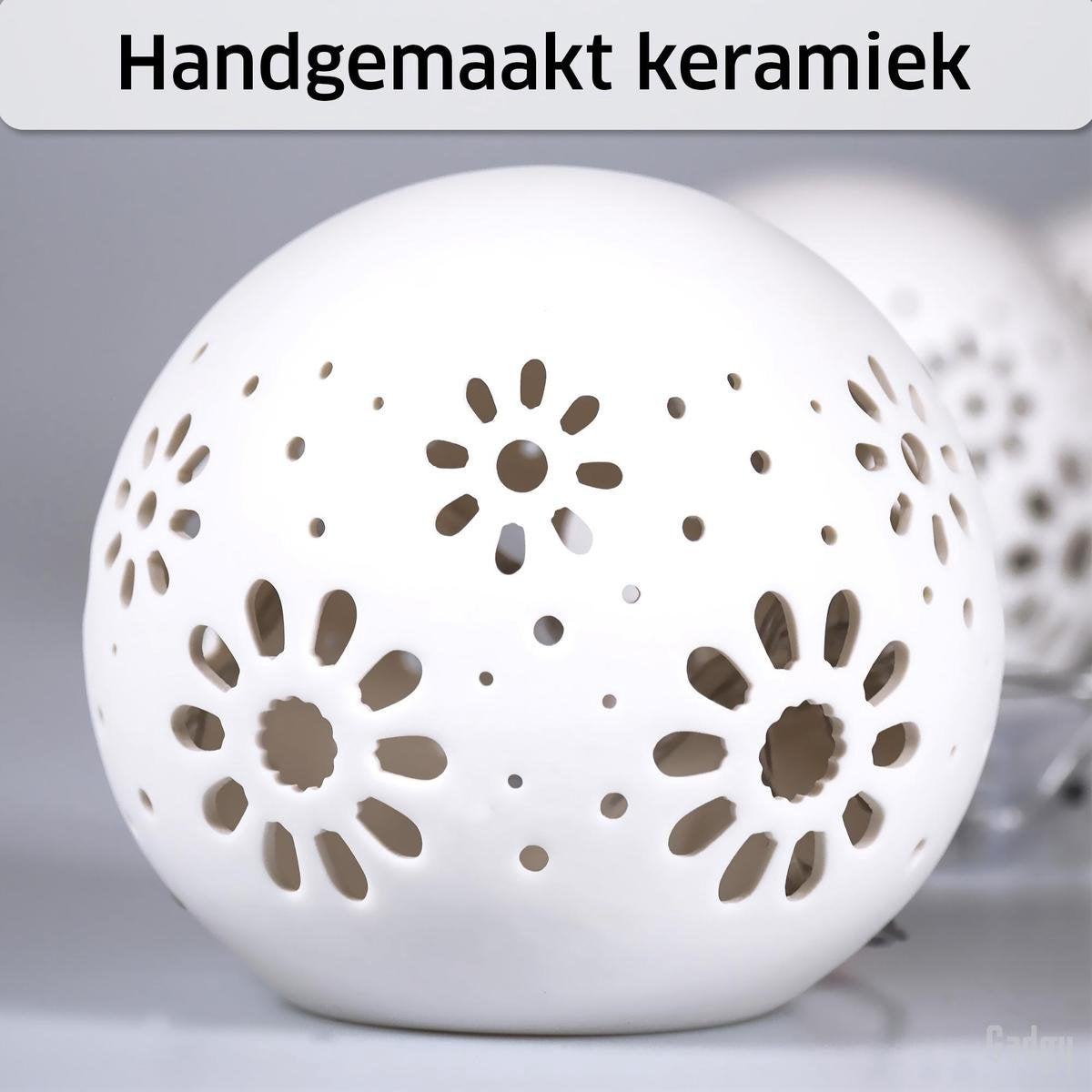 Gadgy Keramik-Kugellampe mit Lichterkette - 3 Stück: Ã˜ 8/10/12 cm - Batteriebetriebene Tischlampe - Stimmungsvolle Beleuchtung