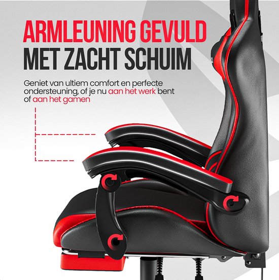 Avalo Gaming Chair - Game Chair - Ergonomischer Bürostuhl Verstellbar - Game Chair - Gaming Chair - Schwarz/Rot