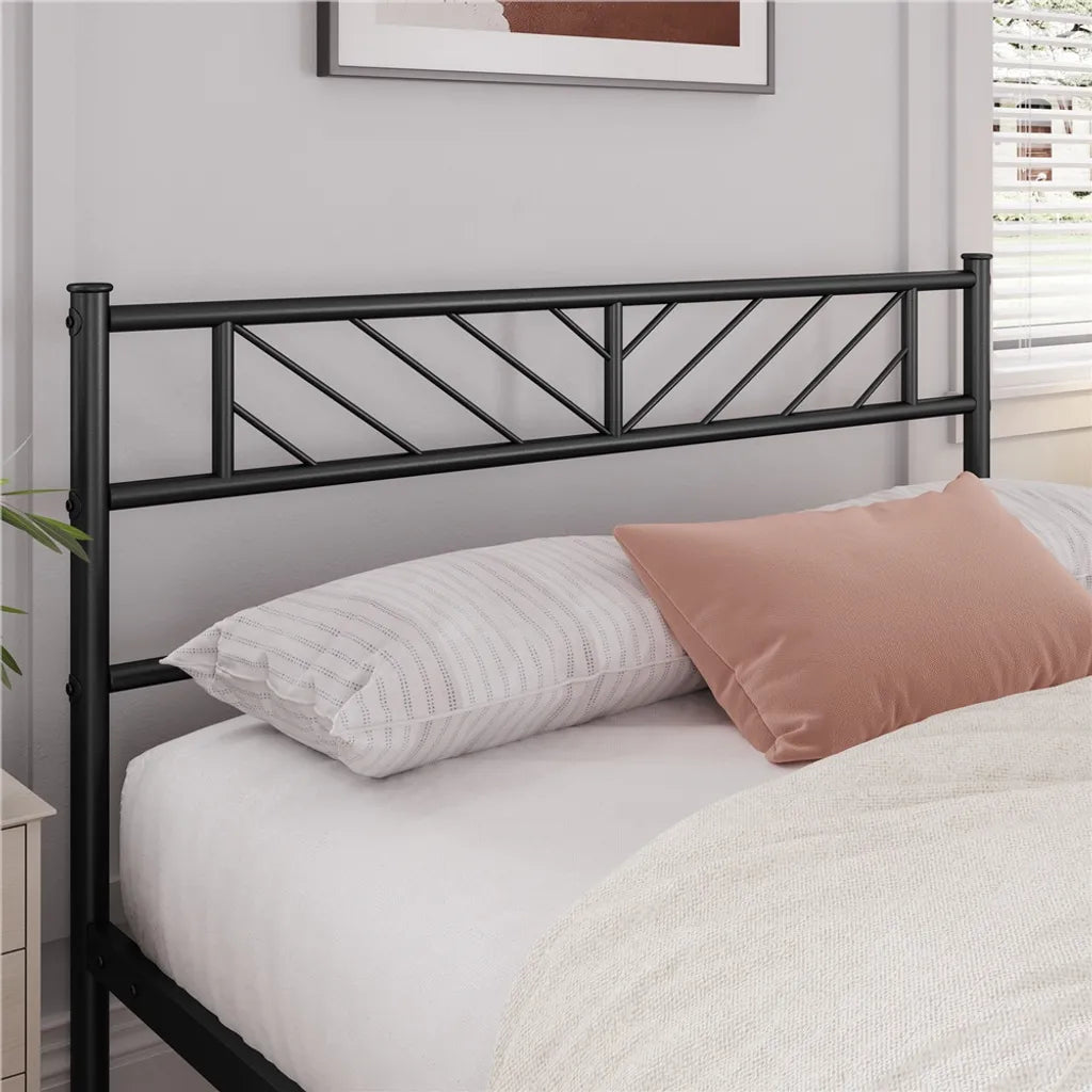 Yaheetech Metallbettgestell 140 x 200 cm – Schwarz – Doppelbett mit Lattenrost und hohem Kopfteil