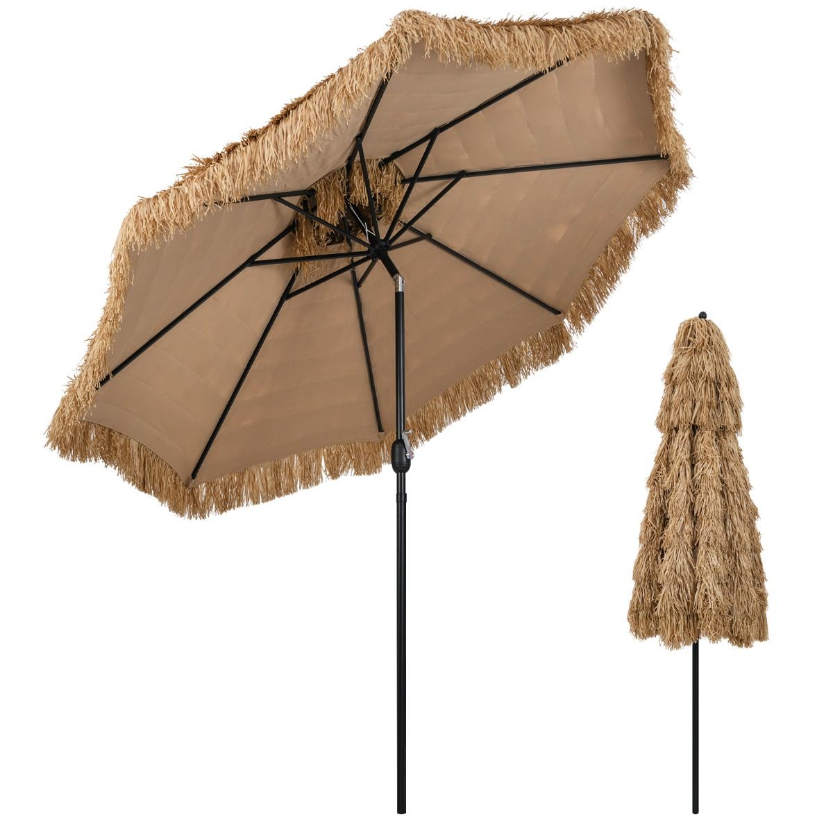 Coast 299 cm Wicker Tiki Parasol Hawaii Double Deck Market Parasol - Natur/Schwarz, Ø 299 cm x 270 cm hoch