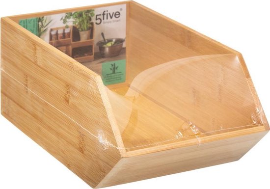 5Five Stapelbarer Aufbewahrungskorb mit 1 Fach – L 18 x B 15,5 x H 12 cm – Bambusholz – hellbraun