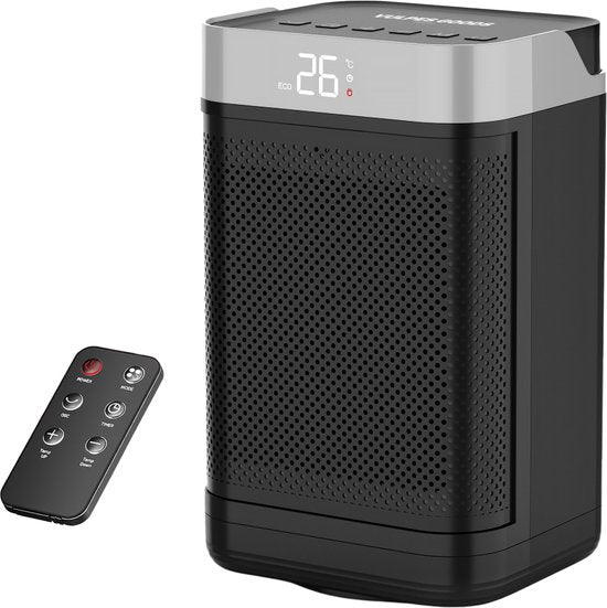 Vulpes Goods® Tech - Elektroherd mit Fernbedienung - Heizlüfter - Keramischer Herd - 4 Stufen - 1500W - Rotary, Timer & Thermostat - Für Innenräume - Schwarz