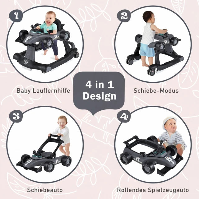 Coast Baby Walker 4-in-1 – Zusammenklappbarer Lauflernwagen mit Musik und Beleuchtung – Dunkelgrau