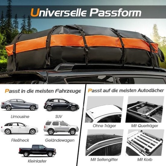 Coast Dachbox – wasserdicht – 560 l – für alle Fahrzeuge – 4,5 kg – 132 x 100 x 43 cm – schwarz und orange
