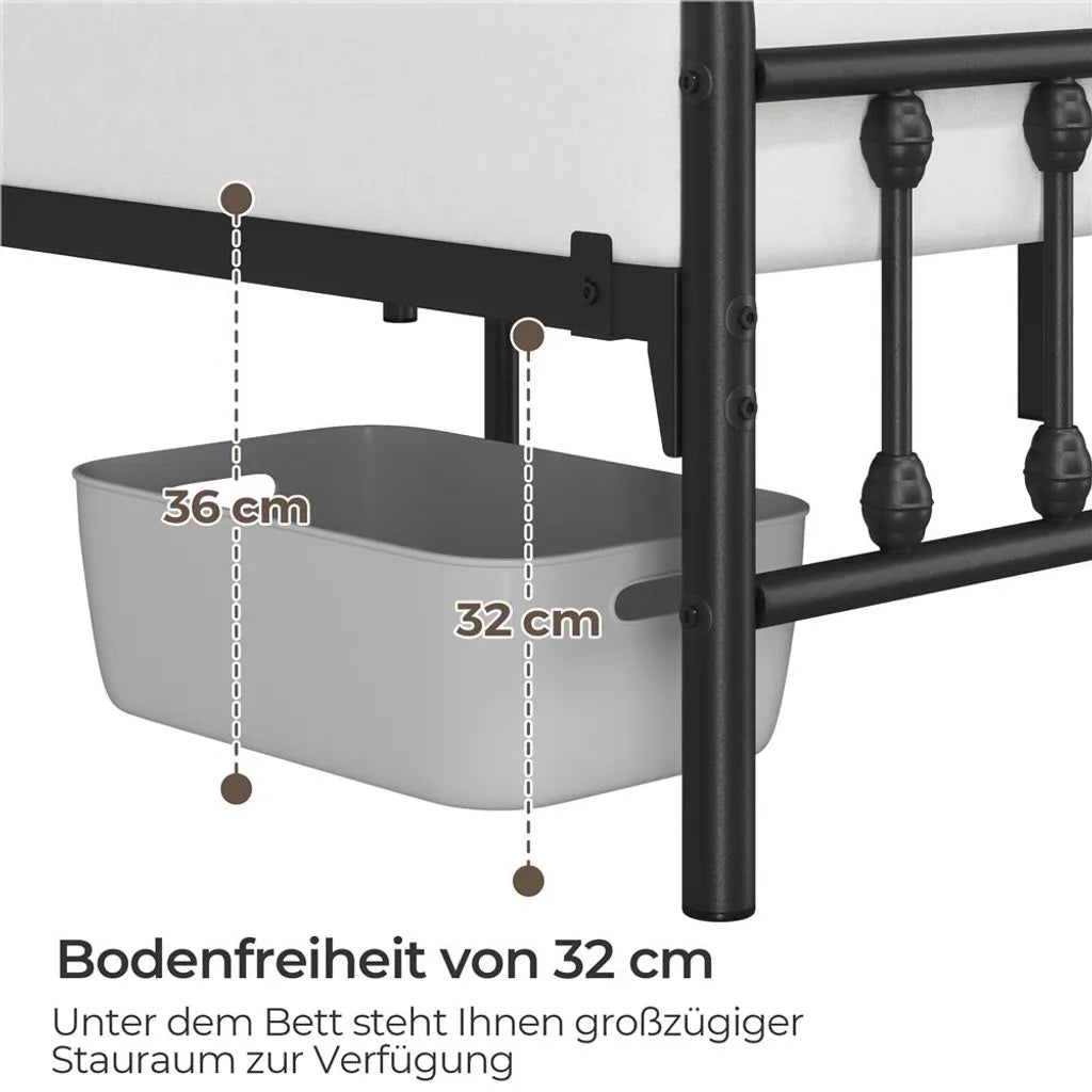 Yaheetech Metallbettgestell – Lattenrost – 140 x 200 cm – 32,5 cm Stauraum – Schwarz