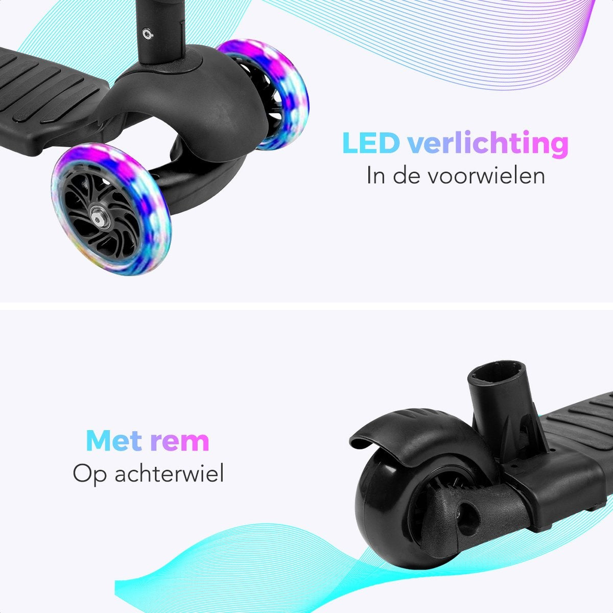 LifeGoods MultiRider - Kinder-Roller mit Schiebestange - 3 -8 Jahre - Jungen/Mädchen - 3 leuchtende Räder - Schwarz