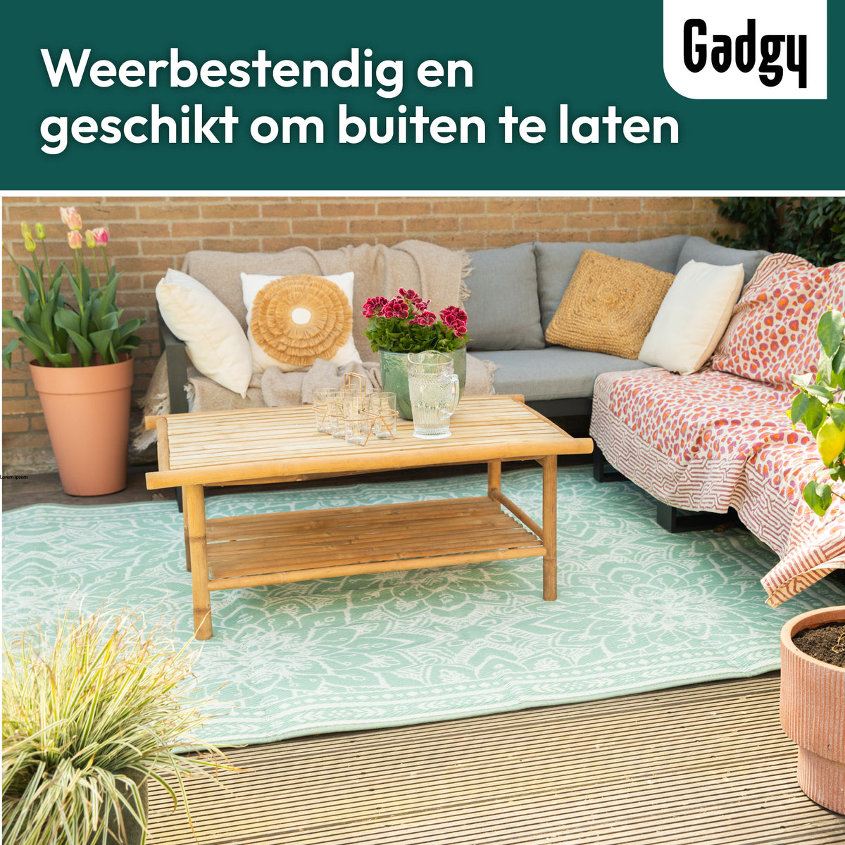 Gadgy Outdoor Teppich XXL - Outdoor Teppich 270x200 cm - Gartenteppich Doppelseitig - Picknickdecke Grün Weiß - Outdoorteppich