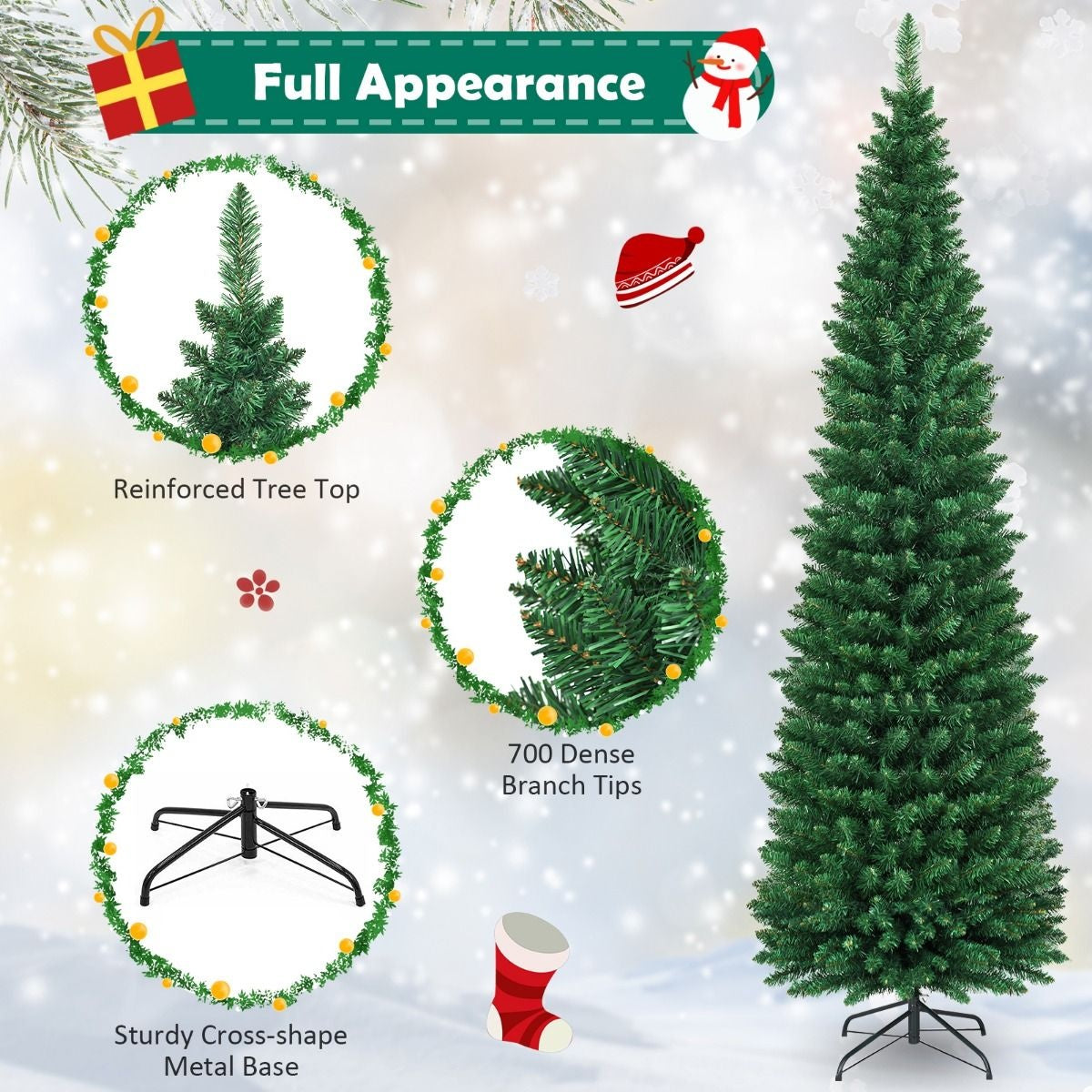 Coast Weihnachtsbaum Pencil Slim - 210 cm & 700 Spitzen - mit Metallständer und realistischen Zweigen - für drinnen und draußen - grünes PVC und Metall