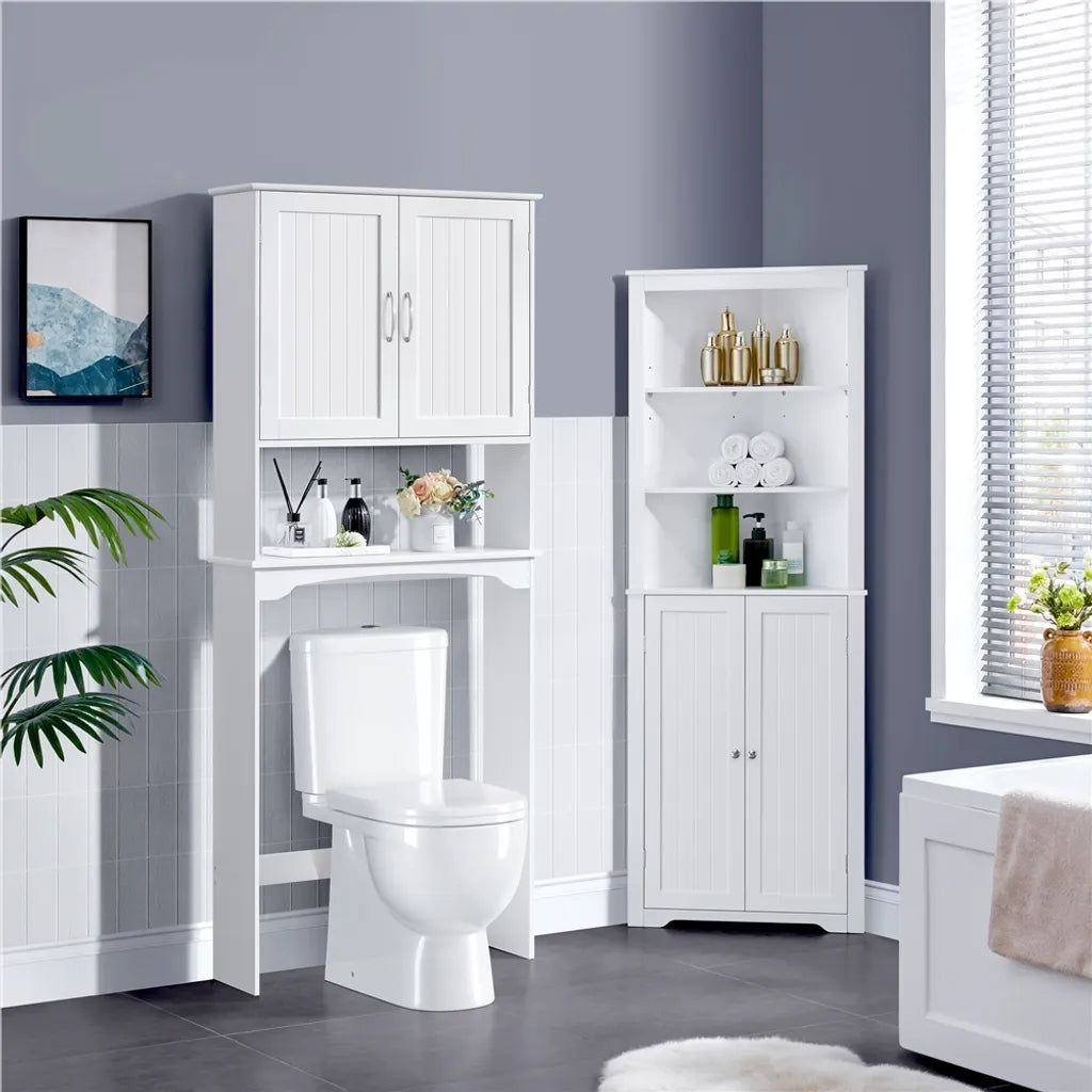 Yaheetech Badezimmerschrank 75 x 23 x 180 cm – Weiß – Aufsatzschrank für Toilette oder Waschmaschine mit verstellbarem Einlegeboden