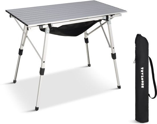 TRVLMORE Campingtisch Verstellbar - 90x52x71cm - Klapptisch mit Aluminiumrahmen - Leichtgewicht - Campingtisch - Klapptisch - Silber