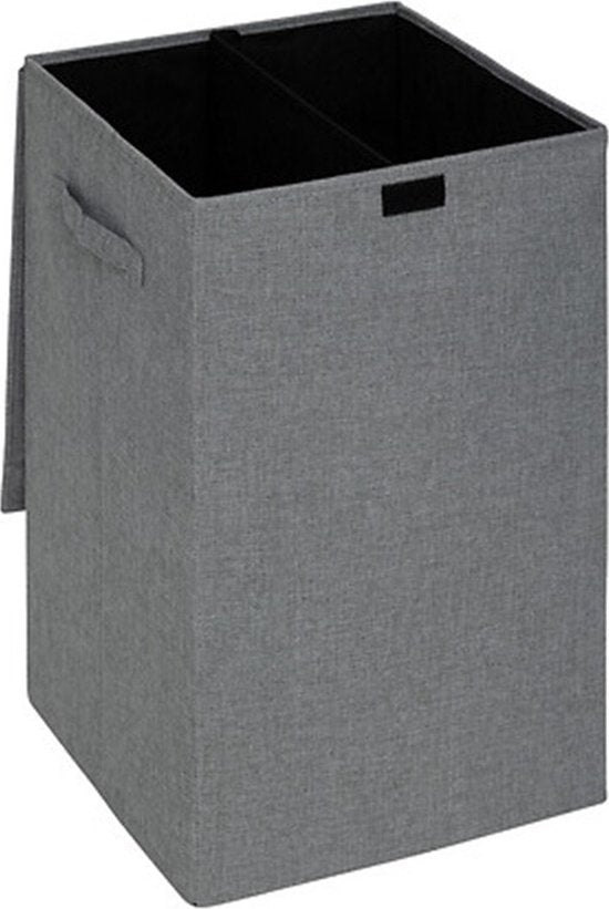 5Five Eureka Wäschekorb mit Fächern – 74 Liter – grau – 37 x 37 x 60 cm – MDF/Polyester-Stoff – mit Verschlussklappe