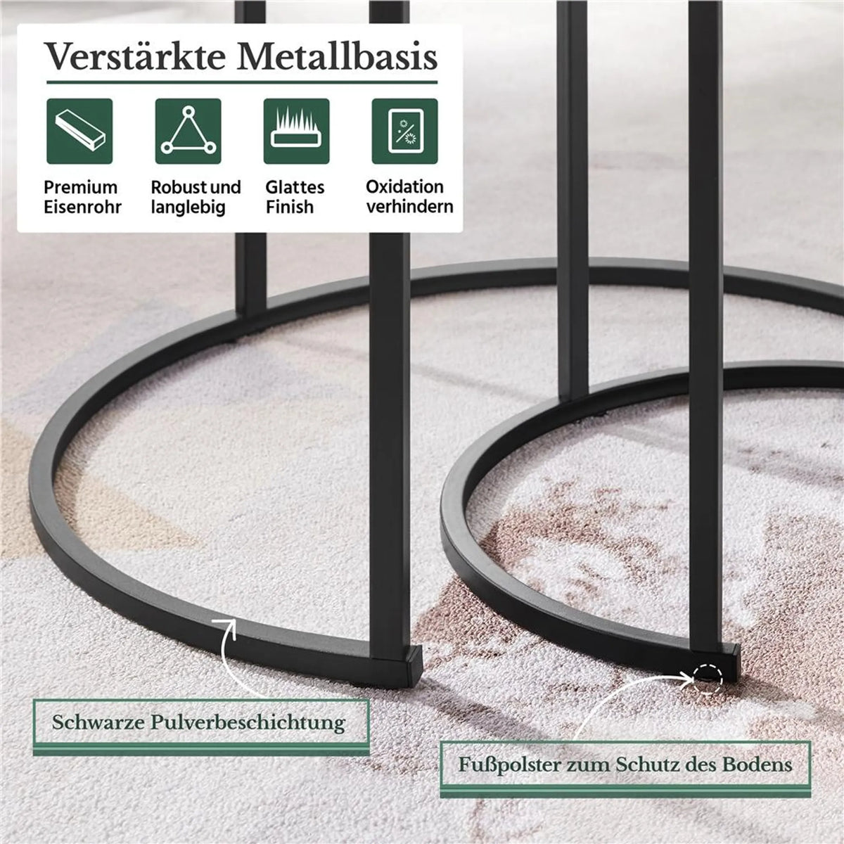 Yaheetech Beistelltisch-Set, 2er-Set, rund – mit ineinander verschiebbarem Design, wasserabweisender Tischplatte und Metallgestell – für Wohn- und Schlafzimmer – graues MDF – 60 x 60 x 50,5 cm