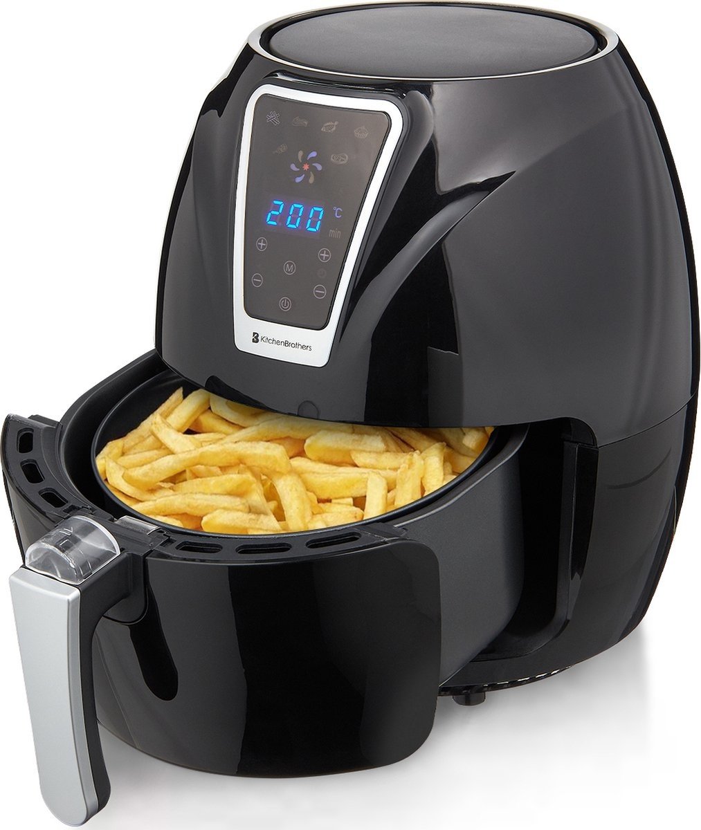 KitchenBrothers Heißluftfritteuse - Airfryer - Friteuse ohne Fett - 1300W - 3.5L - Schwarz