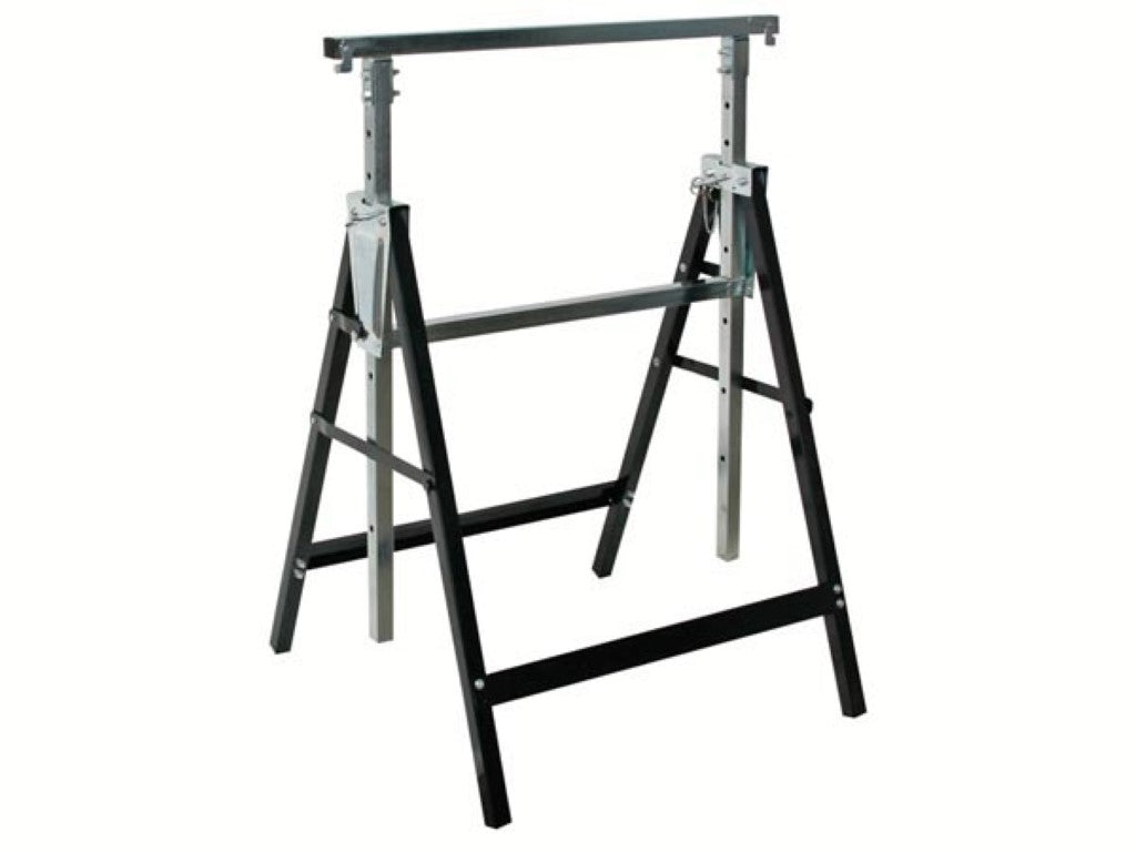 Toolland Metall-Sägebock, zusammenklappbar – mit sieben verstellbaren Höhenstufen, rutschfester Auflagefläche und Handgriff – für Werkstatt und Baustelle – schwarzes Metall – 180 kg