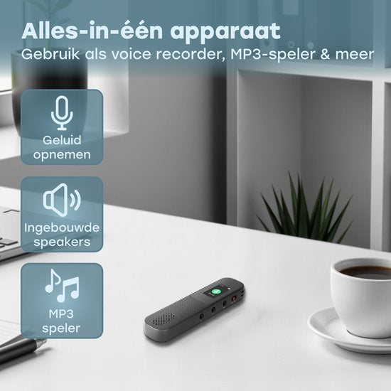 Audyn Digital Voice Recorder - 400 Stunden Audioaufnahme - Fernabhörgerät - Diktiergerät - 360° HD-Aufnahmen - Schwarz