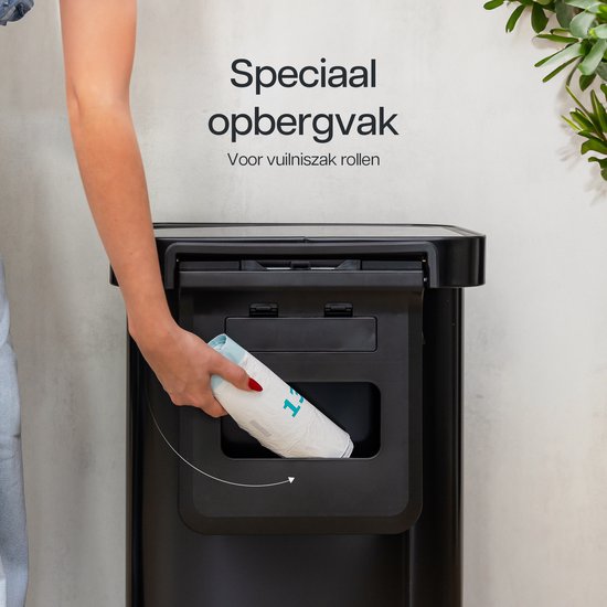 Deleca Sensor Mülleimer 50 Liter - Mit FreshAura Geruchskontrolle - Slow Close Mülleimer - Edelstahl Mülleimer - Schwarz
