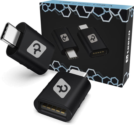 Teeco - USB C zu USB A - 2 Stück - USB C zu USB A - USB 3.0 - 5Gps - Thunderbolt - USB - Geeignet für USB-Stick, USB-Hub, USB-C-Hub und USB-Splitter - Aluminium - Schwarz