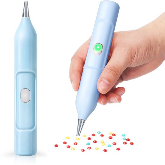 Rubye® Elektrischer Diamantmalstift - Mit Vakuumtechnik - Wiederaufladbar über USB-C - Komfortabel in der Anwendung - Für runde und eckige Steine - Blau