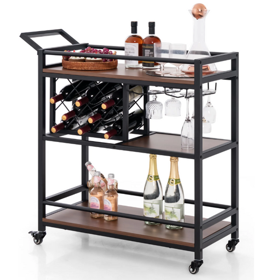 coast Servierwagen - Räder - 3 Schichten - mit Weinregal - schwarz