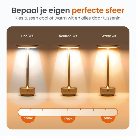 Goliving Tischlampe Wiederaufladbar - Kabellos und dimmbar - Moderne Touch-Lampe - Nachtlampe für das Schlafzimmer - Spritzwassergeschützt - 27 cm - Gold