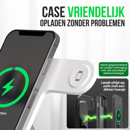 Strex 3-in-1 Wireless Charger - Ladestation - 15W Schnellladegerät - faltbar - geeignet für iOS & Android, Apple Watch, AirPods und Wireless Earphones - Weiß