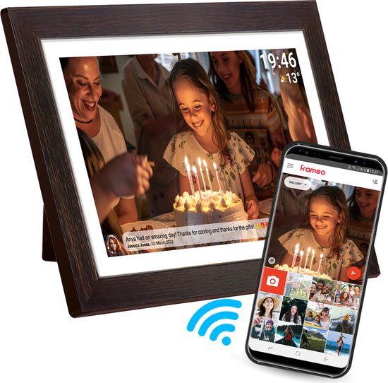 Denver Digitaler Fotorahmen 15,6 Zoll - Holz - XL - Full HD - Frameo App - Fotorahmen - WiFi - 16GB - IPS Touchscreen - PFF1543DW