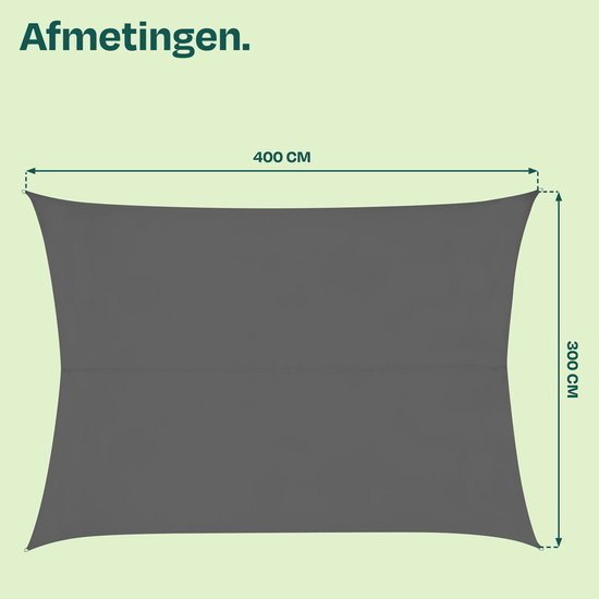VONROC Sonnenschutzplane, rechteckig – 400 x 300 cm – grau – wasserabweisend – UV-Schutz UPF 50+ – inkl. Befestigungsset aus Edelstahl